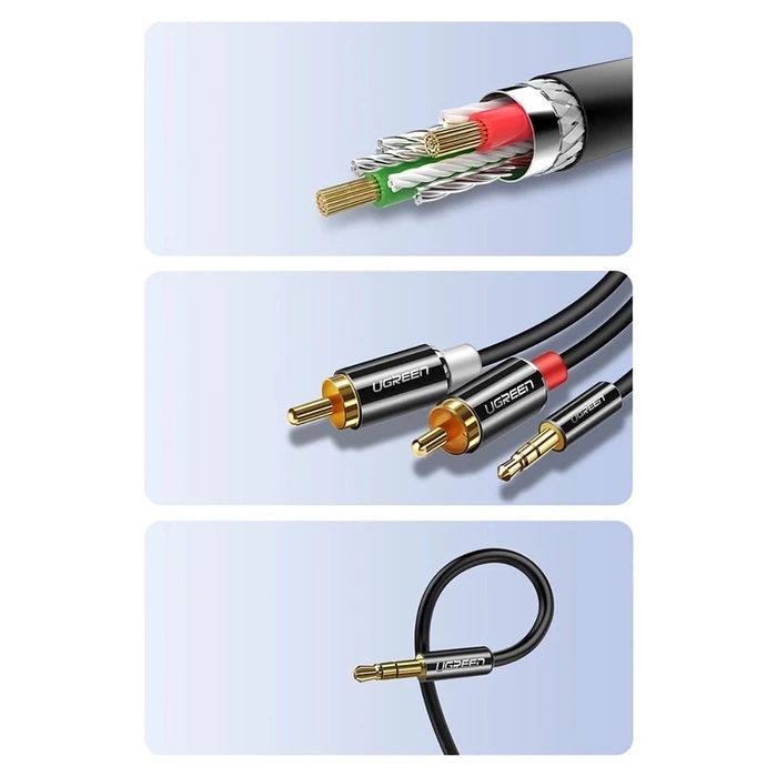 Kabel Ugreen AV116 10584 audio mini jack 3,5 mm (męski) / 2RCA (męski) 2m - czarny