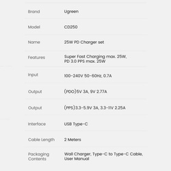 Ugreen ładowarka sieciowa USB Typ C 25W Power Delivery + kabel USB Typ C 2m czarny (50581)