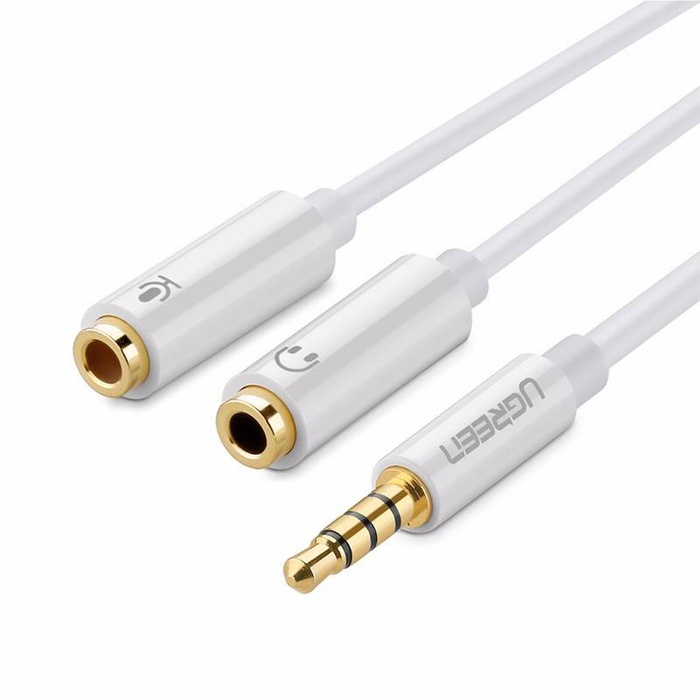 Rozdzielacz Audio UGREEN Kabel AUX Mini Jack 3,5 mm Do Słuchawek Z Mikrofonem 20cm Biały 10780