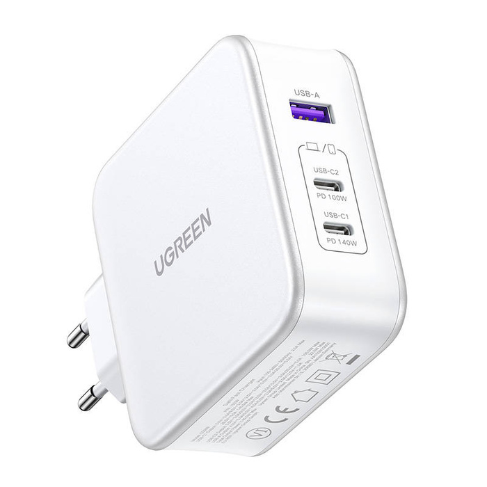 Charger uGREEN 15339 Nexode network cable, 2xUSB-C, USB-A 3.0, PD3.0, QC4.0, GaN, 140W (white) CD289