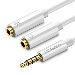 Ugreen kabel przewód rozdzielacz słuchawkowy mini jack 3,5 mm - 2 x mini jack 3,5mm (2 x wyjście stereo) 20cm biały (AV134)