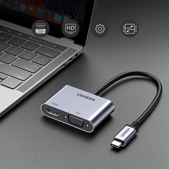 Ugreen CM162 50505 USB-C - HDMI / VGA / USB-A 3.0 / USB-C PD adapter - gray