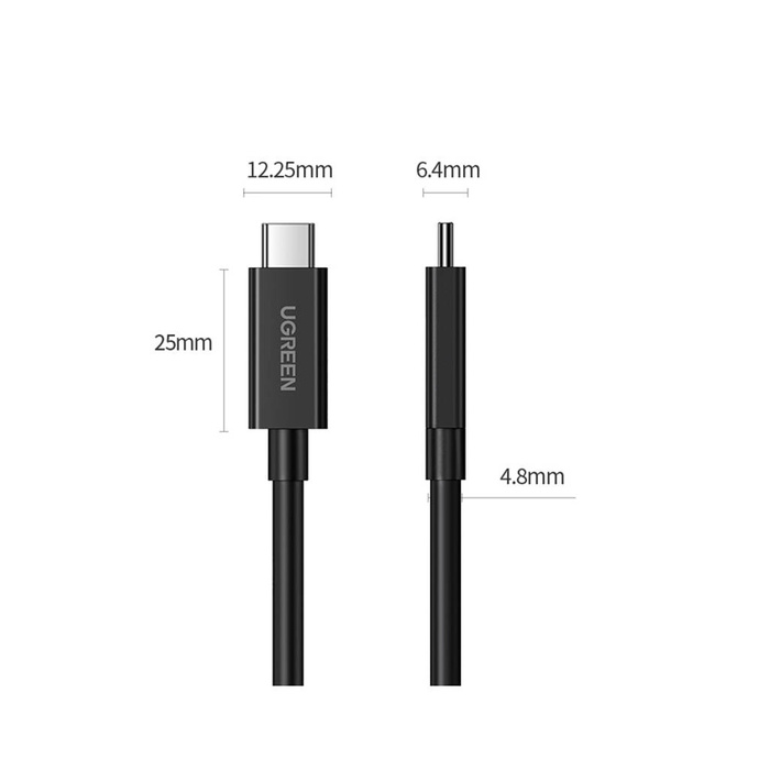 Ugreen kabel przewód USB C (męski) - USB C (męski) Thunderbolt 4 100W / 8K 60Hz / 40Gb/s 0.8m czarny (US501)