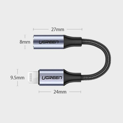 Ugreen kabel przejściówka adapter słuchawkowy certyfikat MFI (Made For iPhone) 3,5 mm mini jack - Lightning 10 cm czarny (US211 30756)