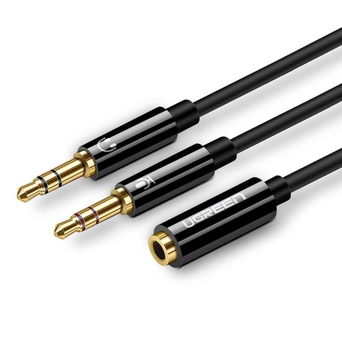 Rozdzielacz Audio UGREEN Kabel AUX Mini Jack 3,5 mm Do Słuchawek Z Mikrofonem 20cm Czarny 30620