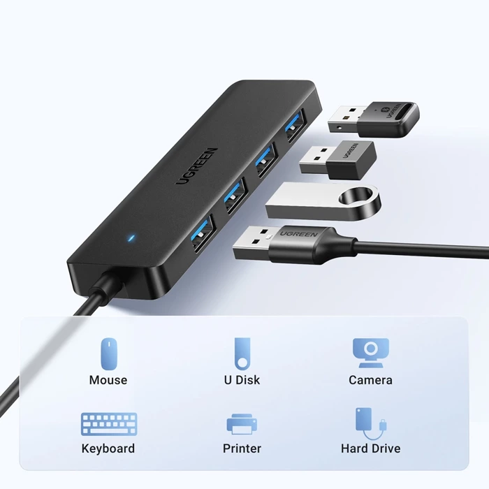 HUB Ugreen CM219 35574 z 4 portami USB-A 3.0 i kablem USB-A 3.0 1m - czarny