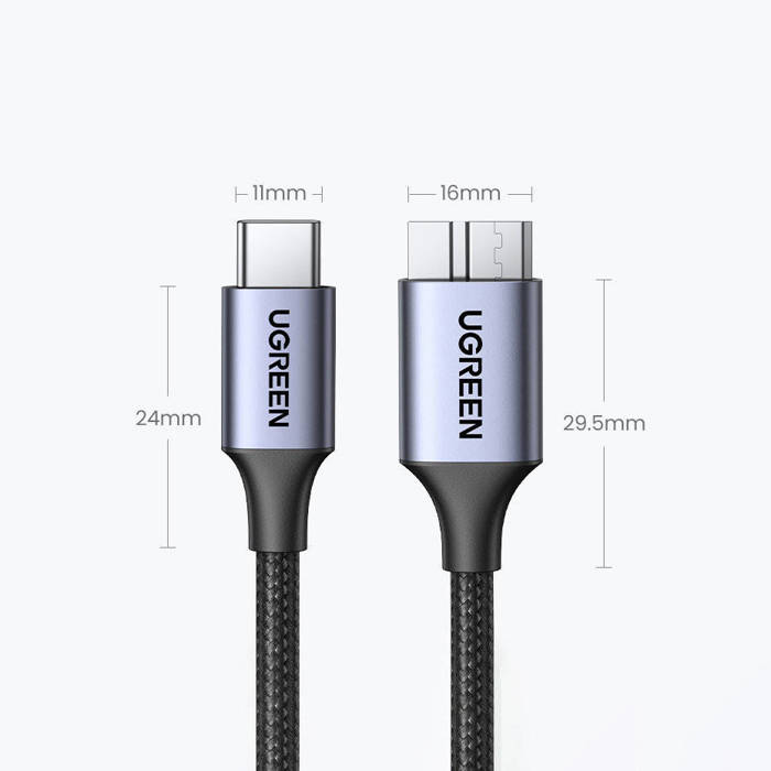 Kabel USB C - Micro USB B 3.0 5Gb/s 3A 1m Ugreen US565 - szary