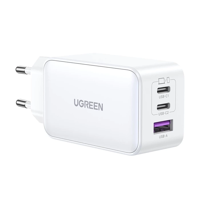 Ładowarka sieciowa UGREEN 15339 Nexode, 2xUSB-C, USB-A 3.0, PD3.0, QC4.0, GaN, 65W (biała)