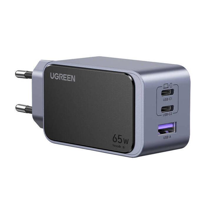 Ładowarka sieciowa Ugreen Nexode Air 65W, USB + 2x USB-C (szara) + Kabel Ugreen USB Typ C - Lightning MFI 1m 3A 18W