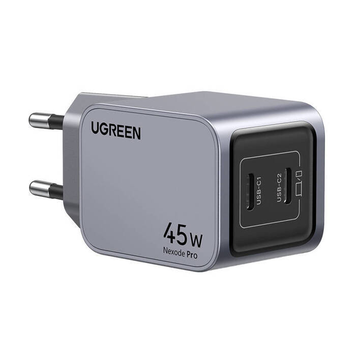 Ładowarka sieciowa Ugreen Nexode Pro 45W, 2x USB-C (szara) + Kabel Ugreen USB Typ C - Lightning MFI 1m 3A 18W