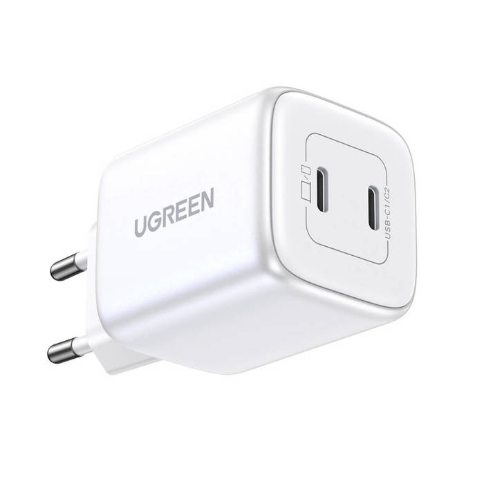 Szybka ładowarka GaN 2 x USB-C 45W QC PD Ugreen CD294 - biała