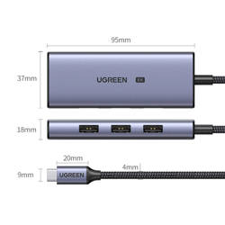 Ugreen 4w1 wielofunkcyjny HUB USB Typ C - 3x USB 3.2 Gen 1 / HDMI 2.1 8K 30Hz szary (50629 CM500)