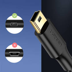 Ugreen 5-pinowy pozłacany  kabel USB - mini USB 0,5m czarny (US132)