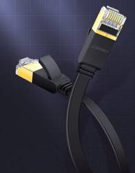 Ugreen płaski kabel przewód internetowy sieciowy Ethernet patchcord RJ45 Cat 7 STP LAN 10 Gbps 5 m czarny (NW106 11263)