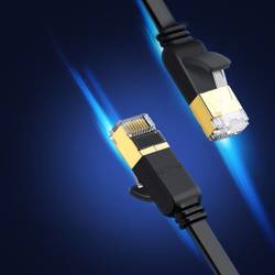 Ugreen płaski kabel przewód internetowy sieciowy Ethernet patchcord RJ45 Cat 7 STP LAN 10 Gbps 5 m czarny (NW106 11263)