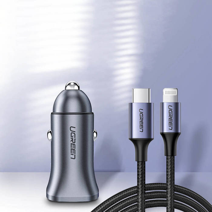 Ugreen szybka ładowarka samochodowa USB-A / USB-C 18W szara (CD130)