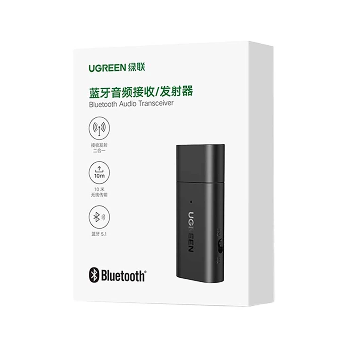 Ugreen transmiter nadajnik / odbiornik Bluetooth 5.0 bezprzewodowy adapter audio 3,5 mm mini jack czarny (CM523 60300)