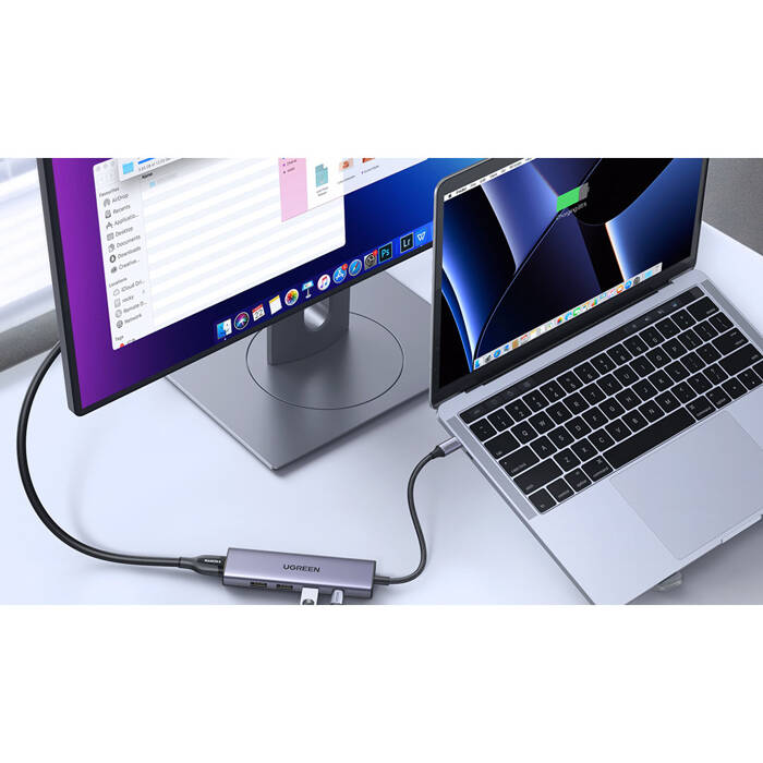 Wielofunkcyjny HUB 5w1 USB-C  - HDMI 1.4 / 3 x USB-A / USB-C PD 100W Ugreen CM511 - szary