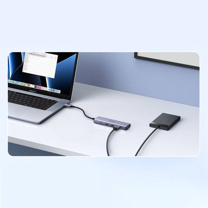 Wielofunkcyjny HUB 5w1 USB-C  - HDMI 1.4 / 3 x USB-A / USB-C PD 100W Ugreen CM511 - szary