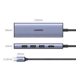 Adapter HUB UGREEN CM511 USB-C do HDMI, 3x USB-A 3.0, SD/TF 20956A