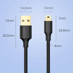 Ugreen 5-pinowy pozłacany  kabel USB - mini USB 0,5m czarny (US132)