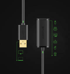 Ugreen kabel aktywny przedłużacz USB-A (męski) - USB-A (żeński) USB 2.0 480Mb/s 15m czarny (US121)