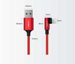 Ugreen kątowy kabel przewód USB - Lightning MFI 1m 2,4A czarny (60521)