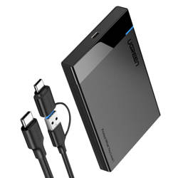 Ugreen kieszeń na dysk HDD SSD obudowa dysku SATA 2,5'' USB 3.2 Gen 1 (5 Gbps) USB Typ C + kabel 0,5 m czarny (US221 50743)