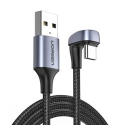 Ugreen nylonowy kątowy kabel przewód USB - USB Typ C 1m 3A 18W Quick Charge AFC FCP dla graczy szary (70313)