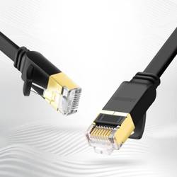 Ugreen płaski kabel przewód internetowy sieciowy Ethernet patchcord RJ45 Cat 7 STP LAN 10 Gbps 5 m czarny (NW106 11263)