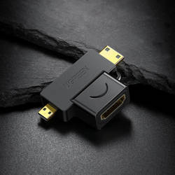 Ugreen przejściówka adapter ze złącza HDMI Typ A (żeński) na mini HDMI (męski) / micro HDMI (męski) czarny (20144)