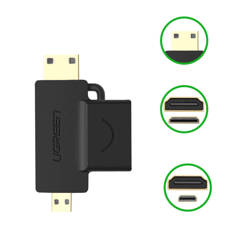 Ugreen przejściówka adapter ze złącza HDMI Typ A (żeński) na mini HDMI (męski) / micro HDMI (męski) czarny (20144)