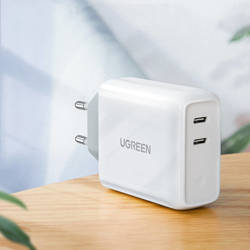 Ugreen szybka ładowarka sieciowa 2x USB Typ C 36 W Quick Charge 4.0 Power Delivery SCP FCP AFC biały (70264 CD199)